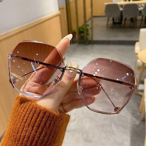 Irregular Sunglasses Women 2021 Luxury Brand Designer Rimless Sun Glasses Vintage Trimming Gradient Eyeglasses Ladies