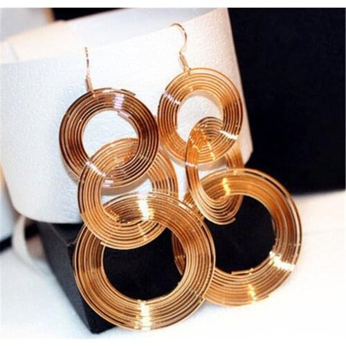 Brand Design Big Circle Long Earrings for Women Bijoux Gold Silver Color Fashion Jewelry Party Accessories Gift NWLE1025