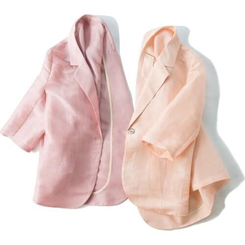 Silk hemp pure color Blazer coat womens silk fashion thin style western style leisure suit spring 2020