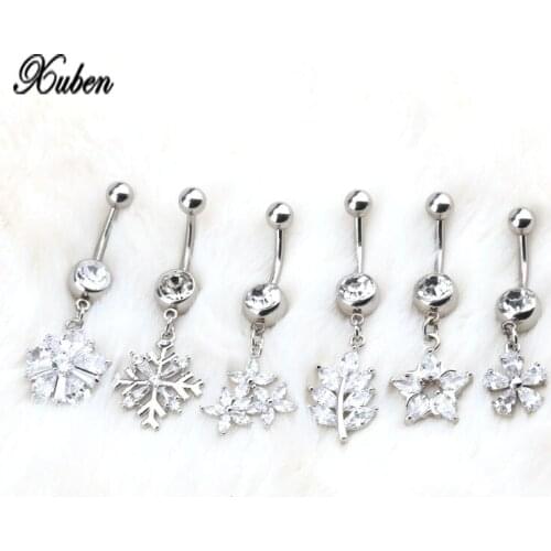 New Fashion Sexy Piercing Navel Nail Body Jewelry Flower Pendant white Crystal Christmas snowflakes Belly Button Rings 1 pc