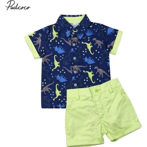 2019 Baby Summer Clothing Toddler Newborn Kids Baby Boys Clothes Dinosaur T-shirt Tops+Short Bottoms Patchwork Outfits Sets 1-5T