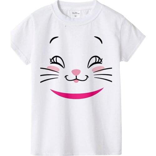 2021 Beautiful Girl T-shirt Marie Cat Cartoon Print Summer T-shirt Children Cute Pink Pattern T-shirt Round Neck Cartoon Shirt