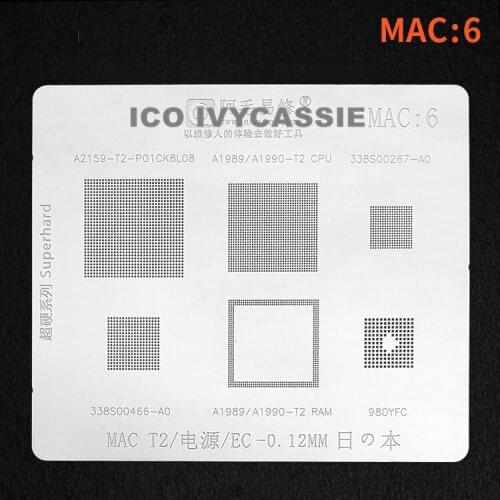 338S00267-A0 338S00466 A2159-T2 A1898 A1990-T2 CPU RAM BGA Stencil For Macbook T2 Power IC EC Reballing IC Pins Solder Tin Plant