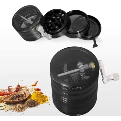 4-Layer Side Hand-Cranked Tobacco Grinder Rocker Herbal Tobacco Hemp Pepper Spice Mill Grinder Aluminum Alloy Tobacco Grinder
