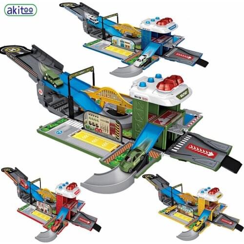 Akitoo 2 IN 1 storage track racing suit fire police military engineering track toy boy children educational toys #1035