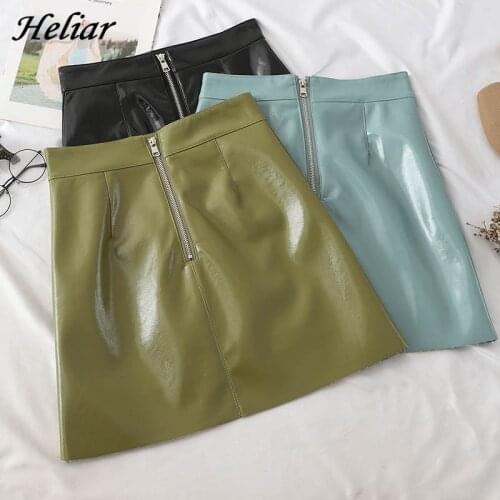 HELIAR Plain Satin Sexy Shining Skirt Night Club Mini Skirt Micro Beach Skirt Zipper A-Line High Waist Casual Skirt Femme Skirt