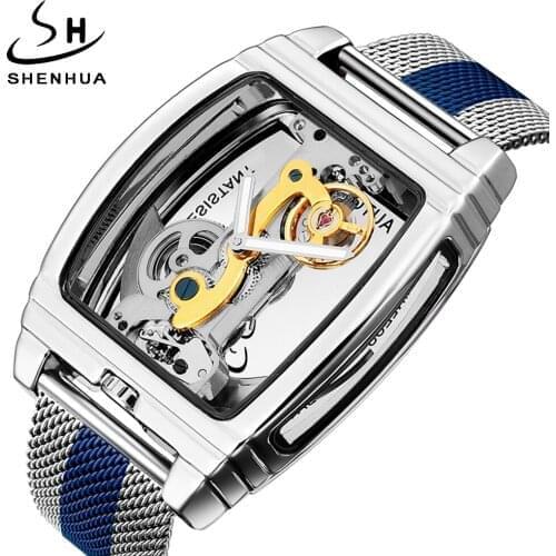 Automatic Mechanical Men Wrist WatchTourbillon Watches Transparent Steampunk Skeleton Luxury Stainless Steel Self Winding Clock