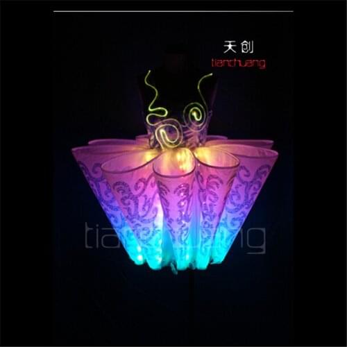 Ballroom costumes programmable dance ballet led dresses colorful light women party skirt wear clothes for Event & Party Supplies
