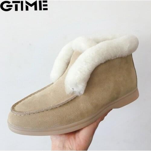 Ankle Boots Cow-suede-leather Boots Natural-fur Warm Winter Boots Slip-on Snow Boots for Women#SJPAE-639