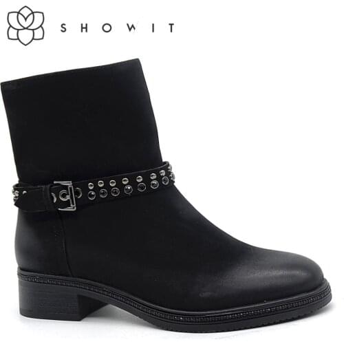 Winter shoes woman female corporate shoes rivet strap women boots flat Ankle Classic Boots Round Toe Fall zipper ladies footwear