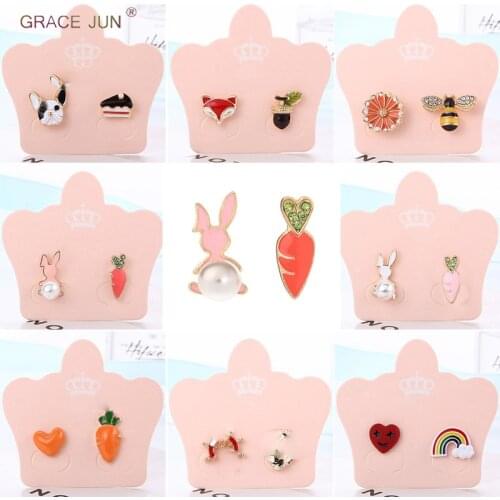 Grace Jun Clip on Earrings No Pierced for Girl Cute Heart Rainbow Rabbit Bee Chick Butterfly Small Cuff Earrings No Hole Earring