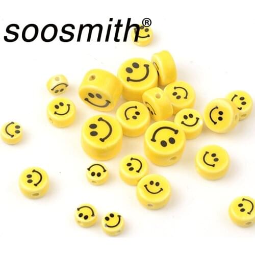 10 pcs Cute and Funny Yellow Smiley Bead Ceramic Bead Making Orb Jewelry For Jewelry Making DIY Accessorie Wholesale