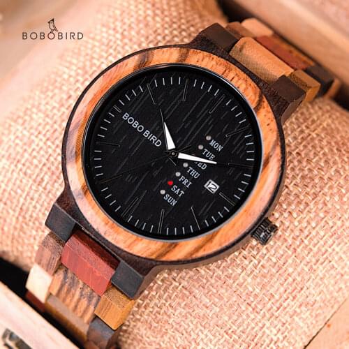 BOBO BIRD Wood Watch Reloj para hombres Men Women Quartz Wristwatch Week Display Auto Date relogio masculino Couple Watches