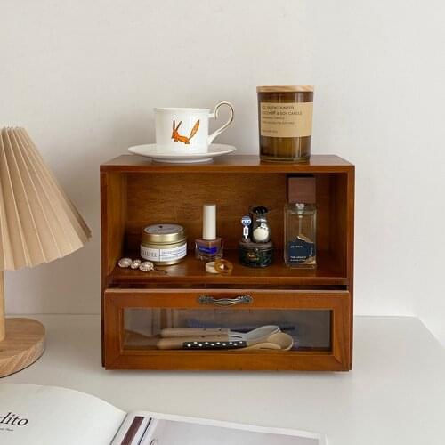 Retro Wood Desktop Storage Cabinet Cosmetic Storage Cabinet Table Wood Cabinet Solid Wood Small Cabinet