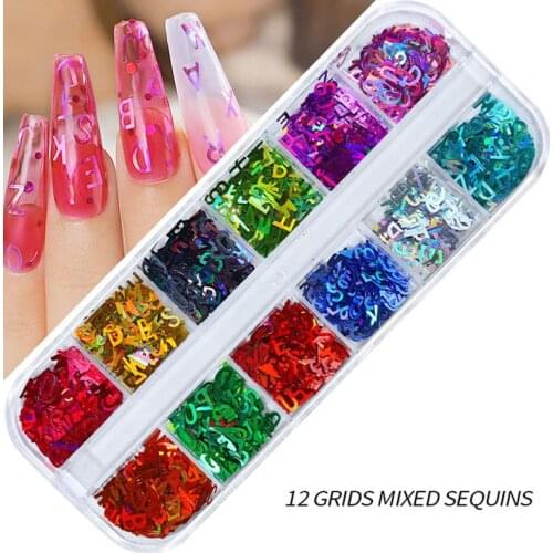 12 Halo A-Z English letter Sequins Flakes/ Nail art Laser Sequins/ DIY crafts supply for sequins /Holographic Number Glitter