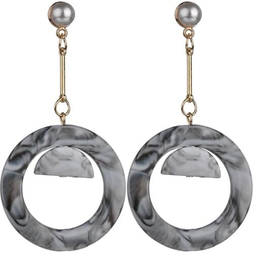 Pearl Acrylic Round Ring Long Dangle Earrings Exaggeration Statement Vintage Luxury Korea Fashion Drop Earrings 2019 Summer Top