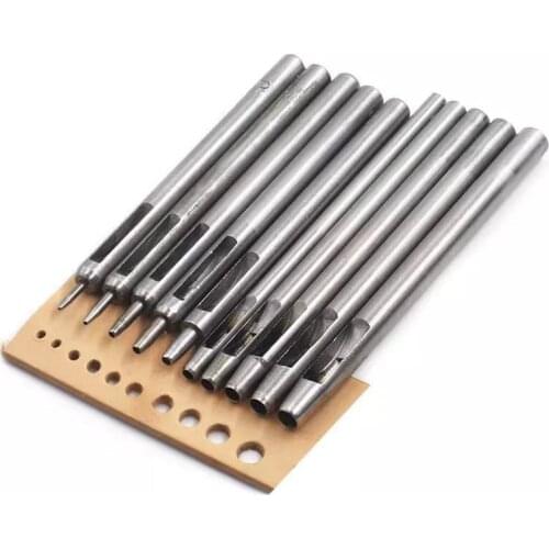 Leather Round Punch Belt Hole Puncher DIY Craft Tool Steel Hollow Puncher Leathercraft Paper Canvas Clothes 10pcs/set 0.5mm-5mm
