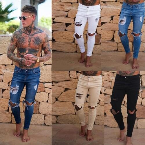 Jeans Men Fashion Skinny Stretch Denim Pants Biker Slim Fit Pencil Pants Hip-Hop Jogging Ripped Jeans M-4XL