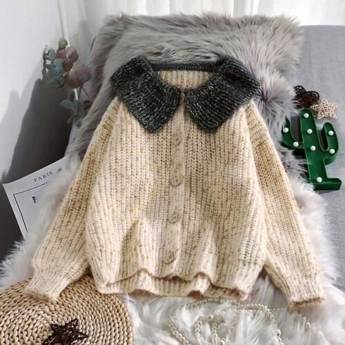 EBAIHUI Japanese Women Kawaii SweatersD Oll Collar Knitted Sweaters Cute Loose Autumn Spring Cardigan