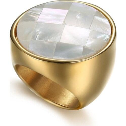 Geometric Round White Shell Ring Gold Color Stainless Steel Luxury Finger Rings For Women Party Fashion Jewelry Dropshipping