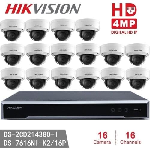 Hikvision DS-2CD2143G0-I 4MP IP Camera P2P H.265 Security Camera + Hikvision 4K NVR DS-7616NI-K2/16P 8MP Resolution Recording