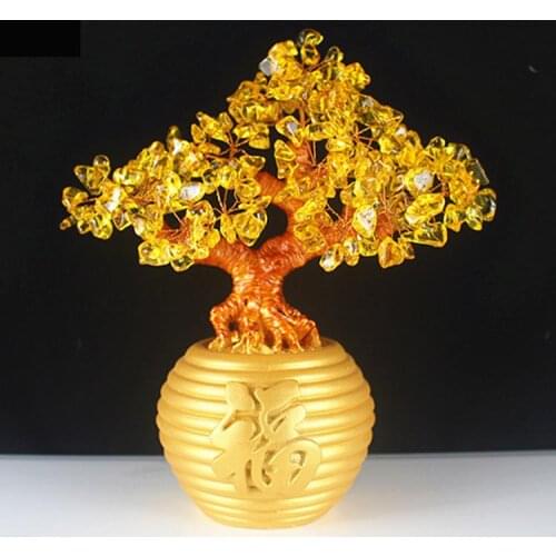 Crystal Lucky Money Fortune Tree LUCKY Fortune Wealth Chinese Golden Home Office Decoration Best Gifts Tabletop Ornament Crafts