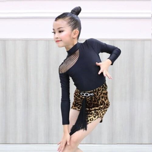 Fringe Latin Dance Skirt Set Girls Tap Dance Wear Long Sleeve Stage Costume Summer Clothes Leoaprd Salsa Dancer Outfit DL7685