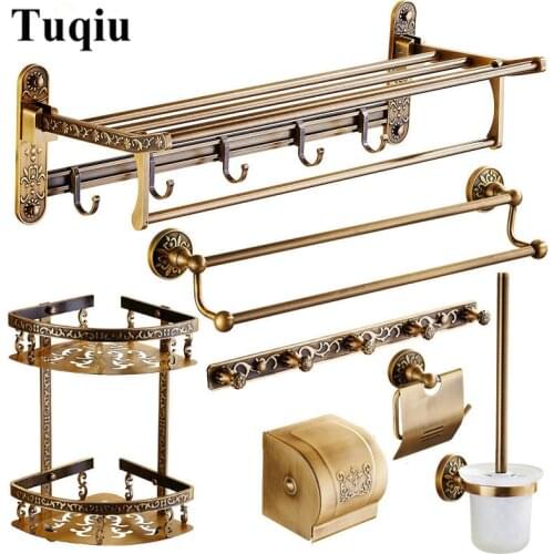 Bathroom Accessories Set Antique Bronze Carved Aluminum Bath Hardware Sets Towel Rack,Paper holder Toilet Brush Holder,hooks