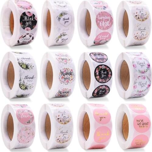500Pcs/roll 2.5cm Floral Thank You Sticker For Seal Label Scrapbooking Wedding Gift Decoration Sticker Handmade Sticker