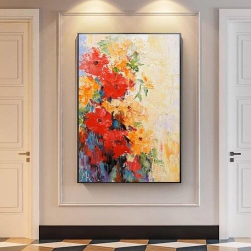 Wall Art Canvas painting hand painted Modern Flower Pop Oil Painting Abstract Pictures Living Room Hallway Decorative Wall Art