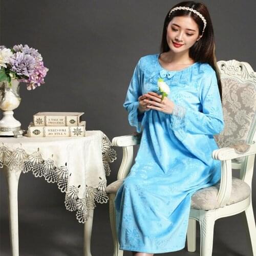 Autumn Winter Female Princess Long-Sleeved Nightdress Large Size Coral Pile Night Dress Sleepwear Pregnant Women Can Wear Халат