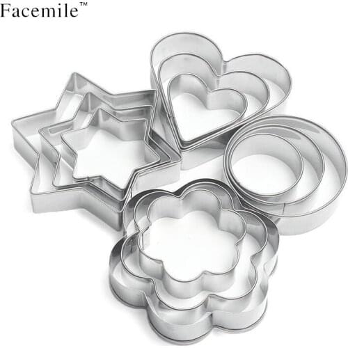 2017 New 12pcs/lot Stainless Steel Fondant Cake Friut Cookie Cutters Set Biscuit Paste Sugar Mold Cake Decoration Tool