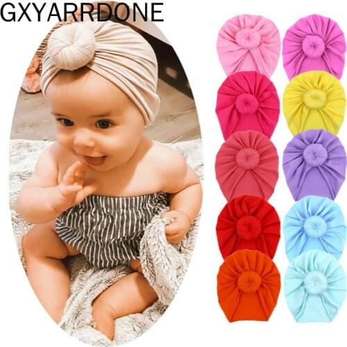 2020 New Baby Turban Hair Accessories Baby Girl Hat Beanie Bonnet Headband Cotton Round Knot Headwrap Newborn Photography Props