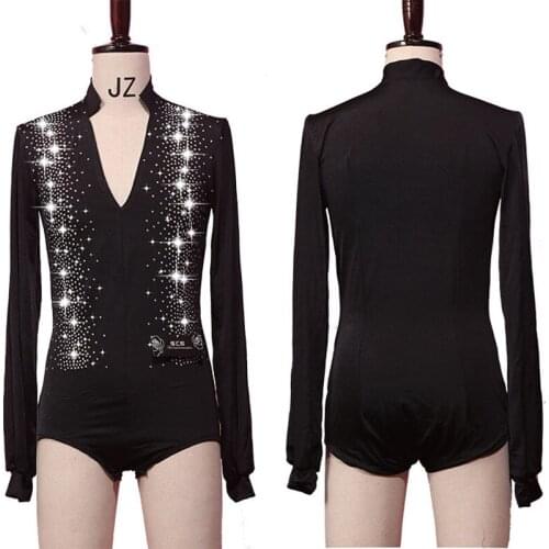 New Latin Dance Shirts Men Long Sleeve V Neck Sequin Middle East Diamond Tops Ballroom Shirt Competition Performance Wear DN1947