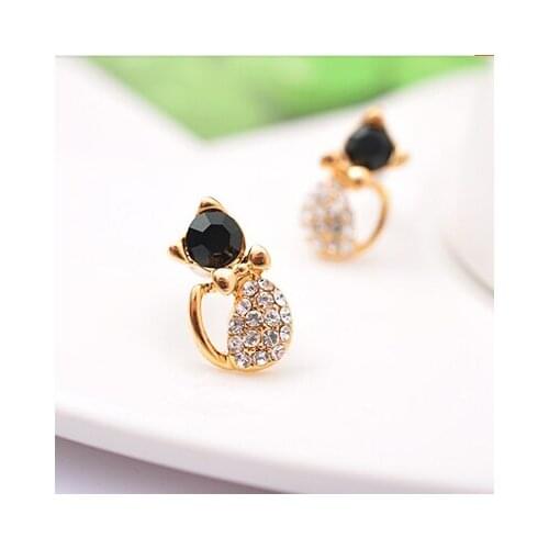 Wholesale HOT trendy Cute Animal Cartoon Cat Earring For Girls Crystal Statement Earring Jewelry Metal Wedding Earrings ER200098