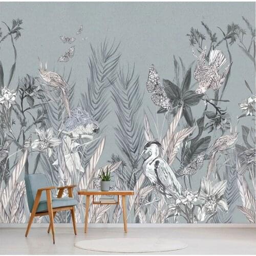 Custom Mural Wallpaper 3D Stereo Tropical Plants Retro Leaves Wall Painting Living Room TV Sofa Background Wall Papel De Parede