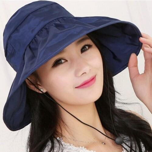 Popular Women Beach Su Hat Summer Anti-uv Buckle Solid Colors Foldable Casual Ladies Wide Large Sombreros Hat For Girls F0128