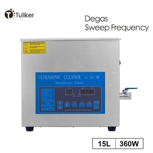 Portable Ultrasonic Cleaner Bath 360W Sweep Frequency Hardware Glassware DPF Aluminum Parts Optical Lab Ultrasound Degassing 15L