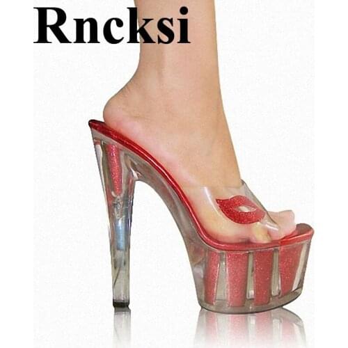 Rncksi New 15 CM High Heels Slippers Club Night Shoes Sexy Pole Dancing Shoes Platform Womens Shoes Fashion Dance Shoes