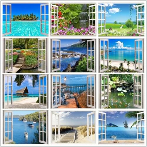 SHAYI DIY 5D Diamond Painting Window Scenery Mosaic Embroidery Cross Stitch Full Square/Round Drill Landscape Home Decor