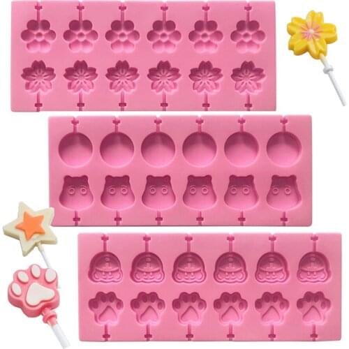 12 holes Flower silicone candy Mold Round Bear Chocolate Lollipop Molds Fondant Cake Decorating Tools Resin Clay Moulds