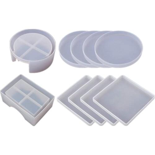 Silicone Coaster Molds for Resin Casting,Epoxy Resin Coaster Molds Kit Including 8 Pcs Coasters and 2 Pcs Holders Molds