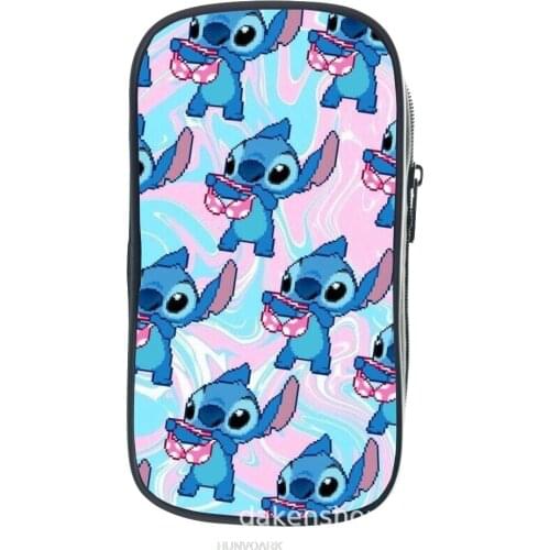Stitch Cartoon Anime Pencil Case Capacity Nylon Pencil Box School Pen Bag Capacity Wallet
