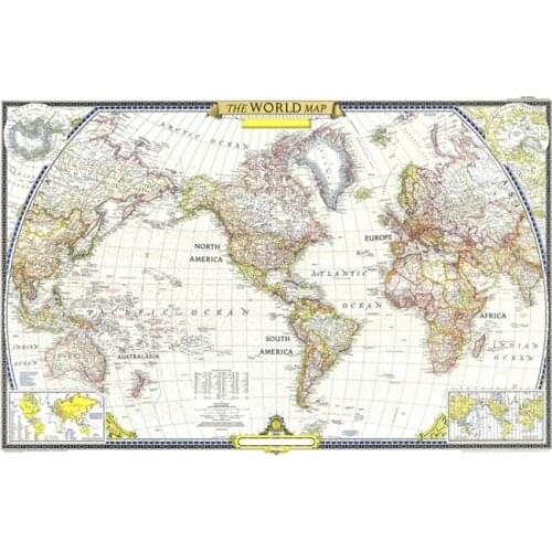 A2 Vintage World Map Office Supplies 1951 Map of World Detailed Poster Wall Chart Retro Paper Kraft Paper School Home Decor