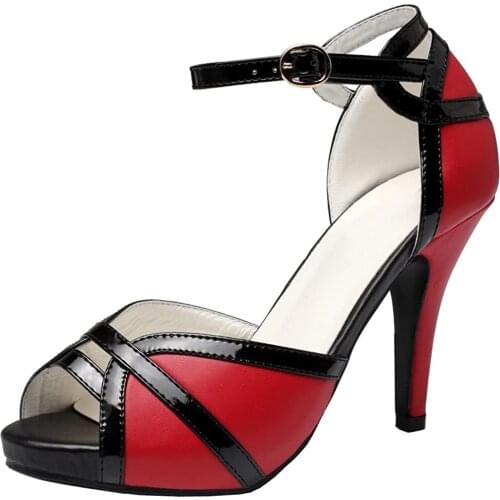 Evkoodance Professional Latin Shoes Black Leather Latin Salsa Ballroom Shoes 8.5cm Spring Summer Style Salsa Bachata Dance Shoes