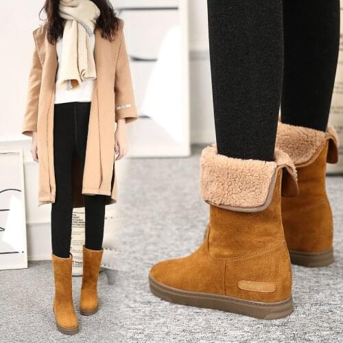 LEOSOXS Women Boots Plush Fur Warm Winter Boots Height Increasing Flat Snow Boots Women Winter Shoes Fashion Ladies Casual Shoes