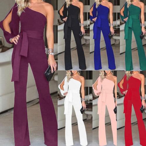 Womens One Shoulder Jumpsuit Romper Bodysuit Office Lady Party Ladies Summer Clubwear Long Trousers Pants