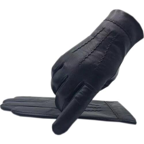 Winter Mens Wrist Fashion Sheepskin Gloves Black Autumn Warm Thickening New Leather Outdoor Riding Mens Sheepskin Gloves 2021