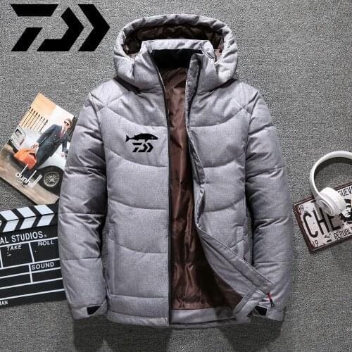 Daiwa Winter Warm Men Jacket Coat Autumn Fishing Puffer Thick Hat White Duck Parka Male Mens Winter Down Jacket With Hoodies