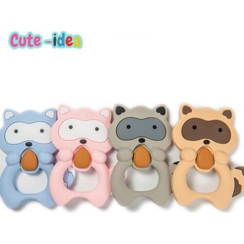 Cute-Idea 1pc Silicone Raccoon Teether Animal Cartoon BPA free Food Grade Chewable Pacifier Teething Toddle Safe Chain Baby Toy